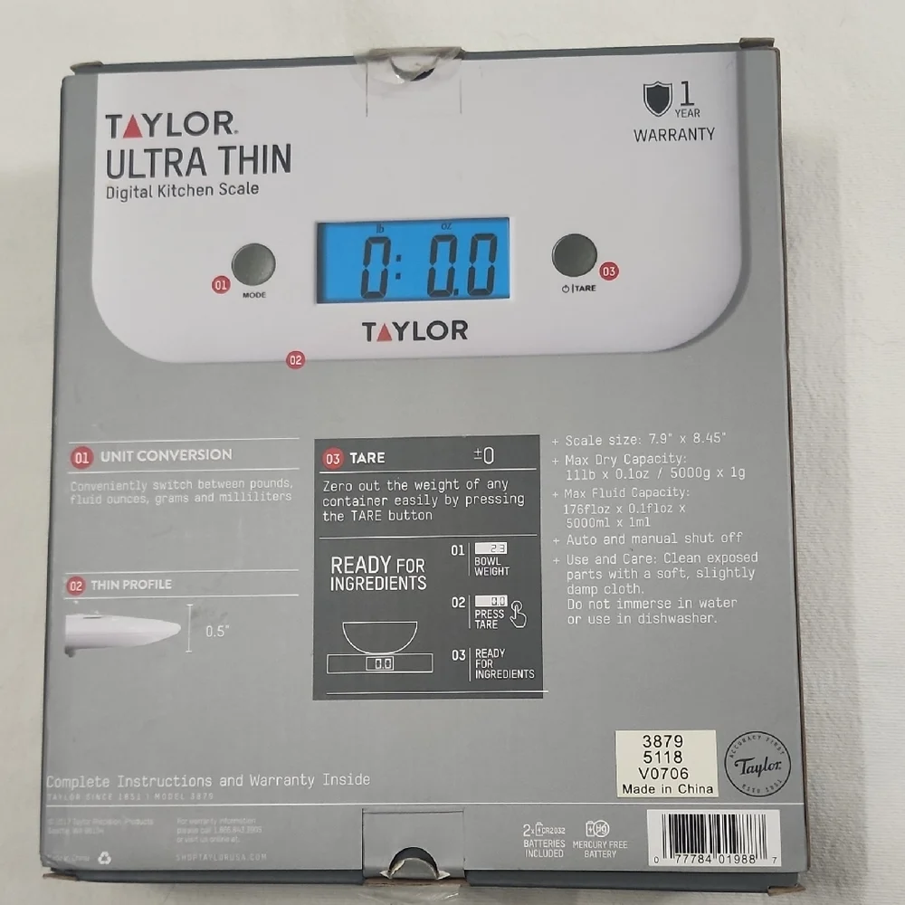 Taylor Ultra Thin Kitchen Scale with Blue Display